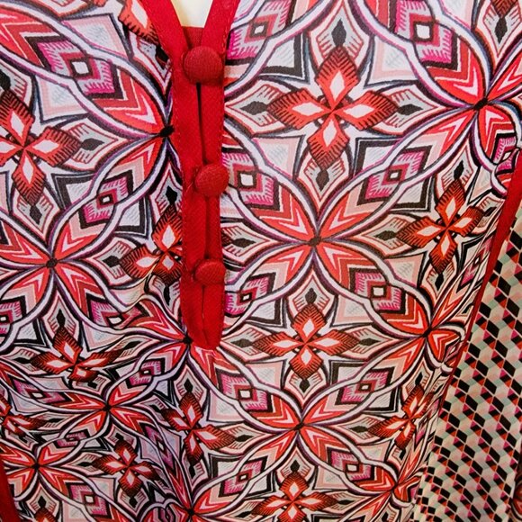 Zac & Rachel Red, White and Black Long Sleeve Peasant Blouse with Split V Neck - Picture 4 of 7